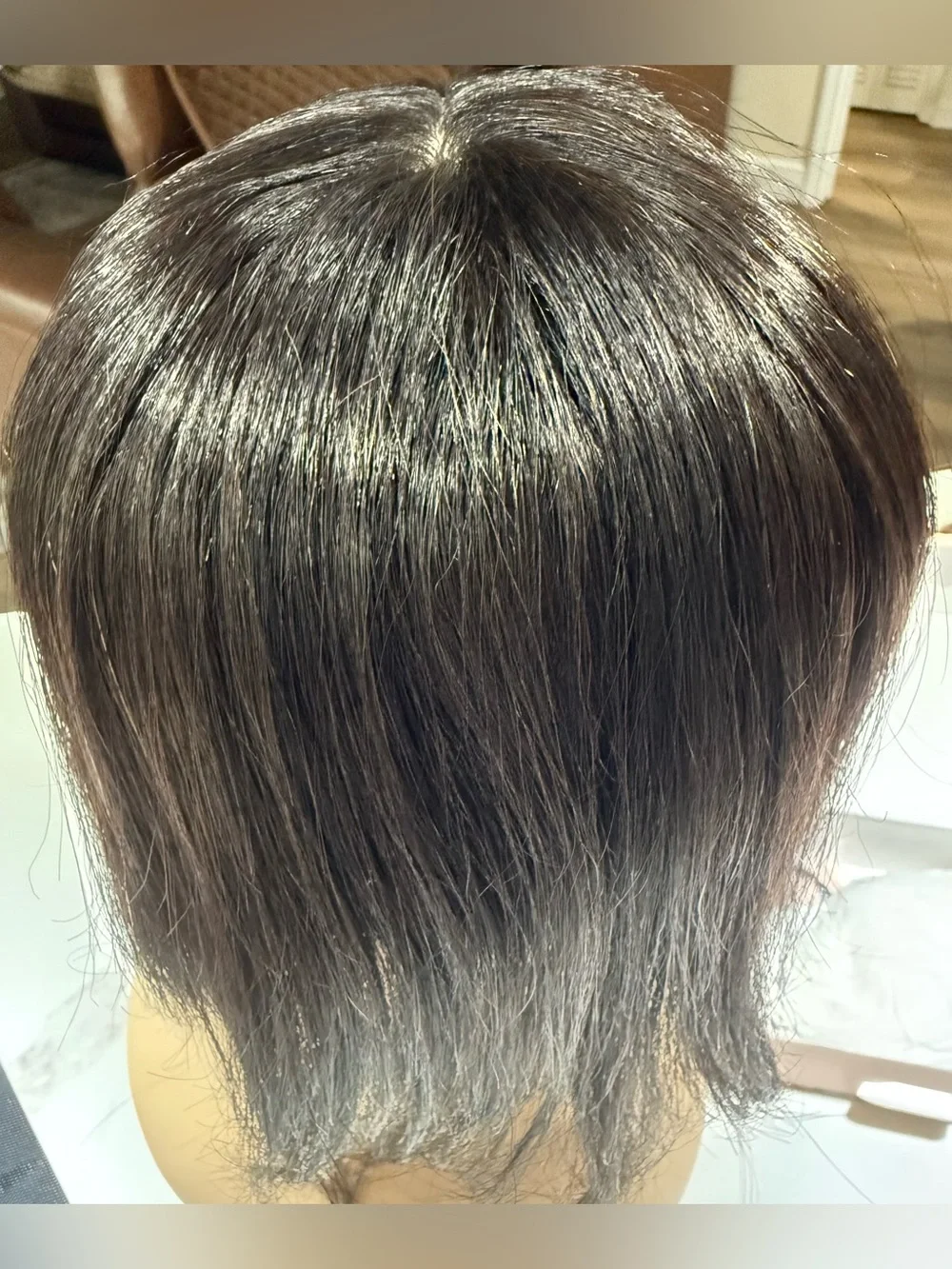 💯% HUMAN 10-12” Topper with Bangs, Straight Dark Brown/Almost Black